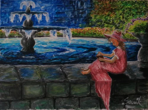 Lady with book painting